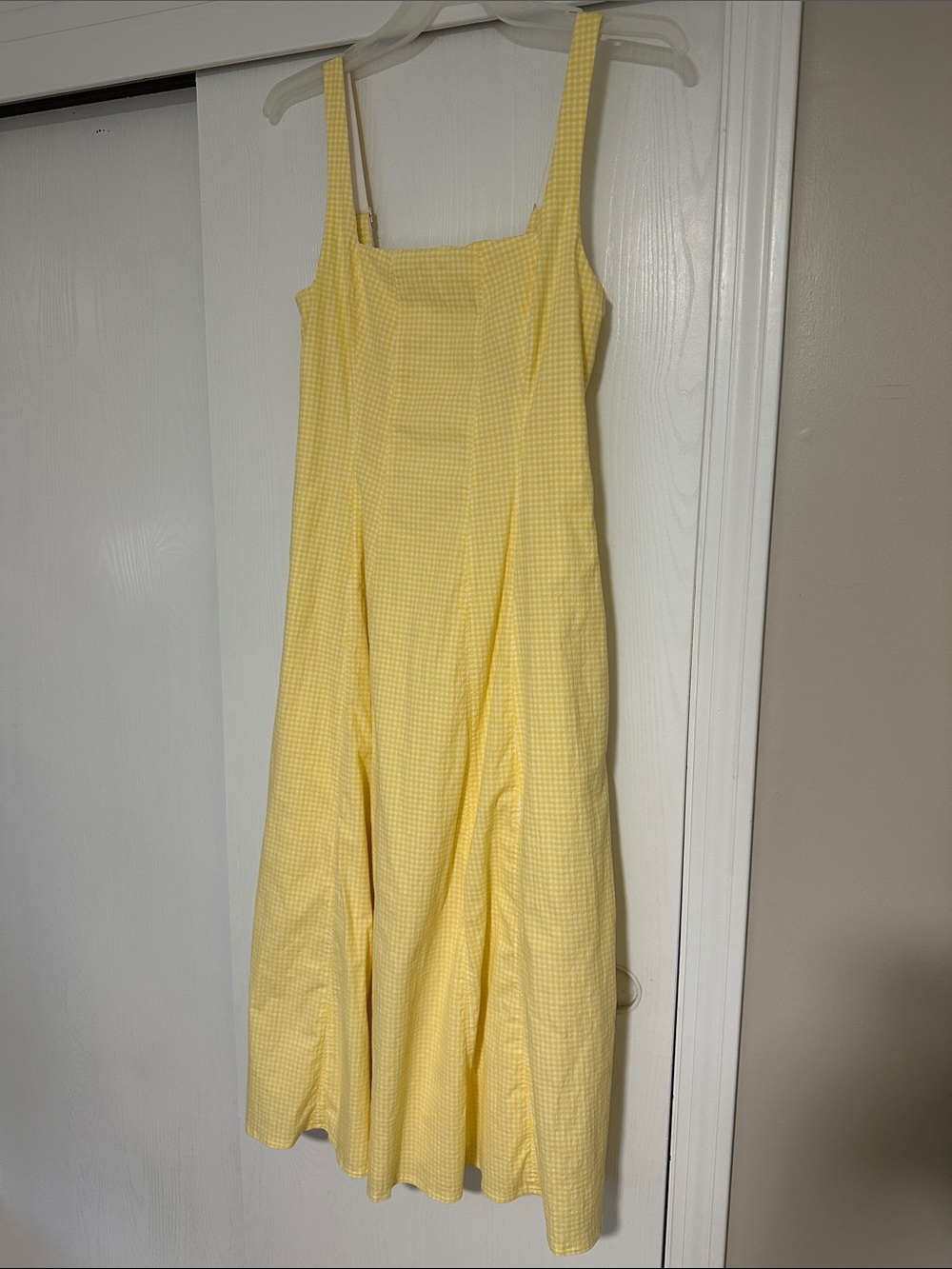 Abercrombie & Fitch Pale Yellow Gingham Square-Neck Midi Dress - Picture 2 of 5